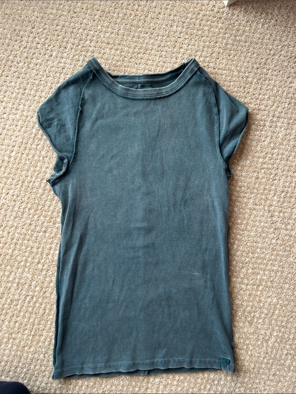 Casual Short Sleeve Ribbed Tee in Teal